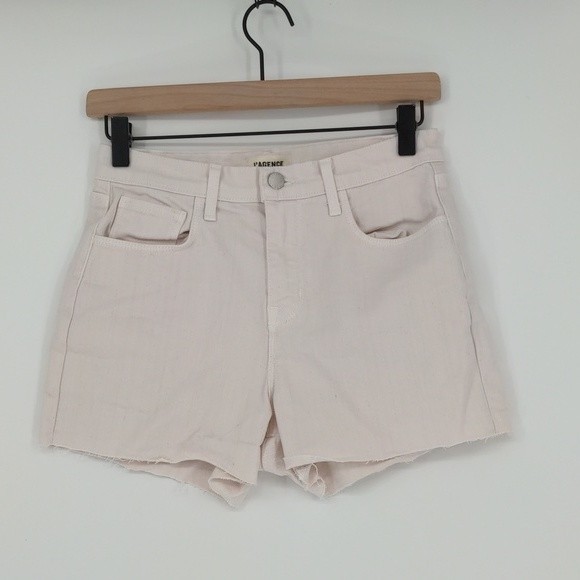 L'AGENCE White Cream Betty Cut Off High Rise‎ Denim Jean Shorts Size 25 - Picture 1 of 16